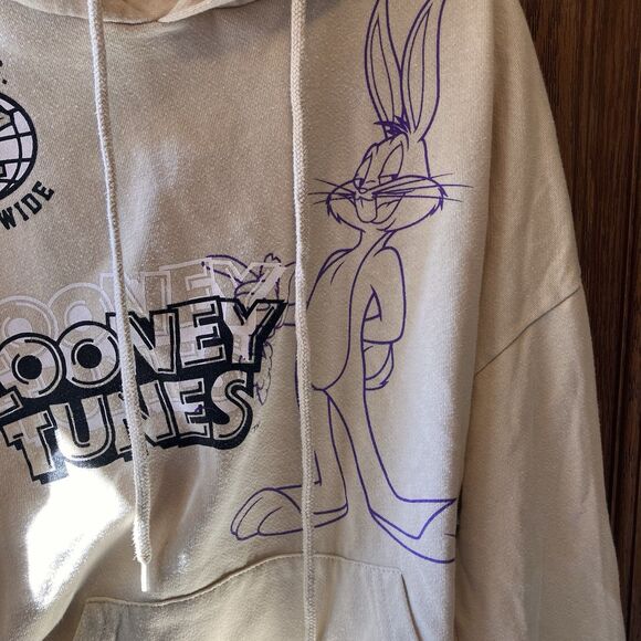 Looney Tunes Acme Worldwide Marvin The Martian Hoodie Cream Purple Medium - Picture 3 of 10